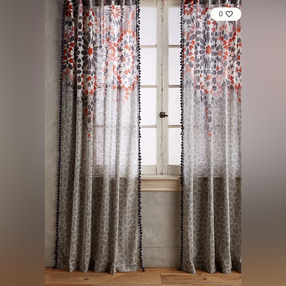 Anthropologie NIB Pair of Curtains Mosaic Moroccan Geometric Grey/Multi 108x50